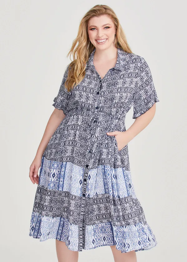 Ikat Lurex Tier Natural Dress