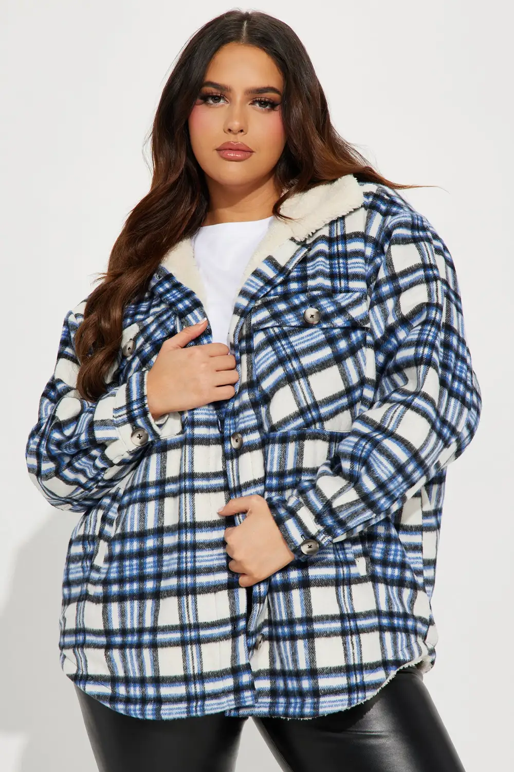 Down The Line Plaid Shacket - Blue/combo