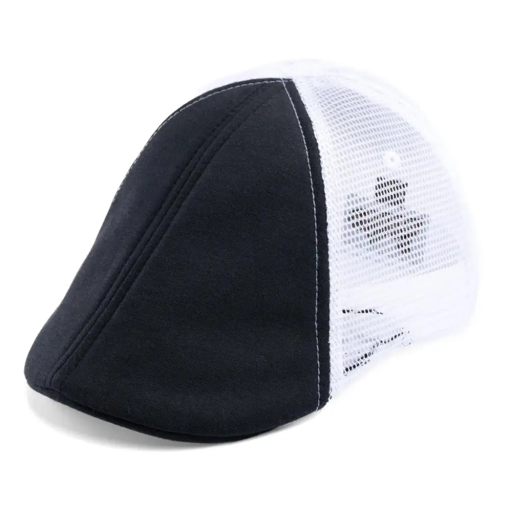 The Mesh Trucker Boston Scally Cap - Black with White