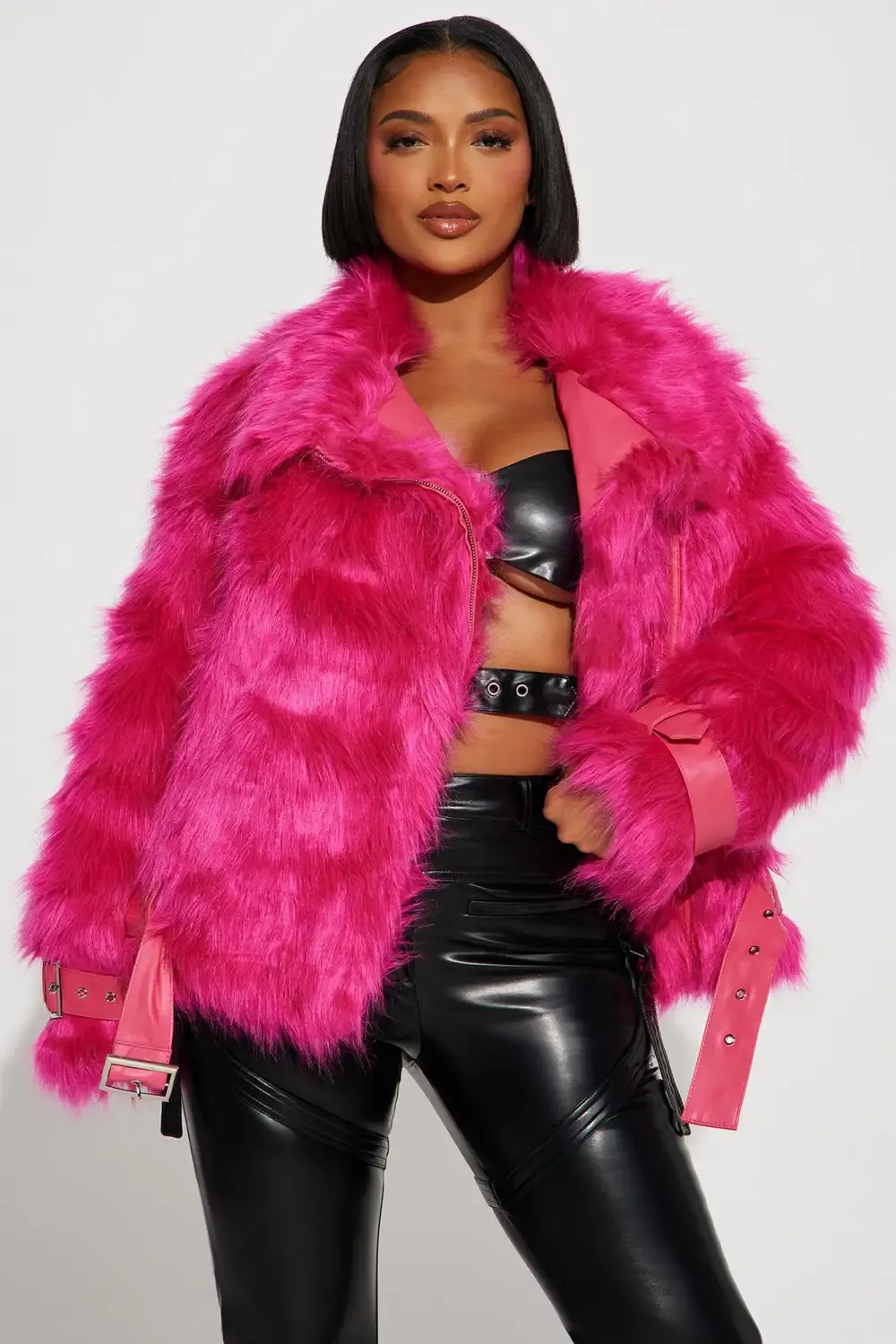 Party In The City Faux Fur Jacket - Fuchsia