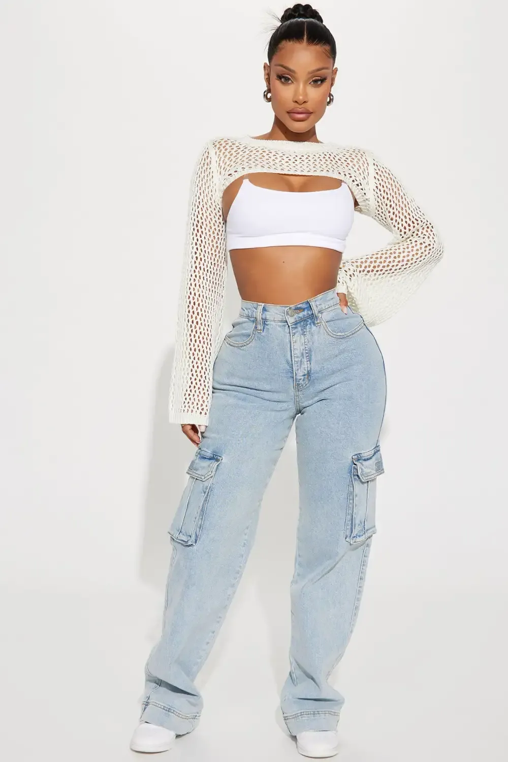 Just A Fling Stretch Straight Leg Cargo Jean - Light Wash