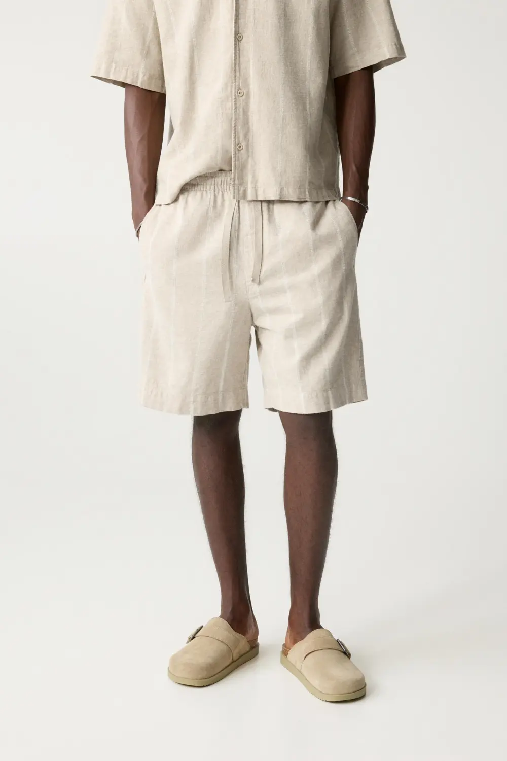 Striped linen blend Bermuda sweatpants