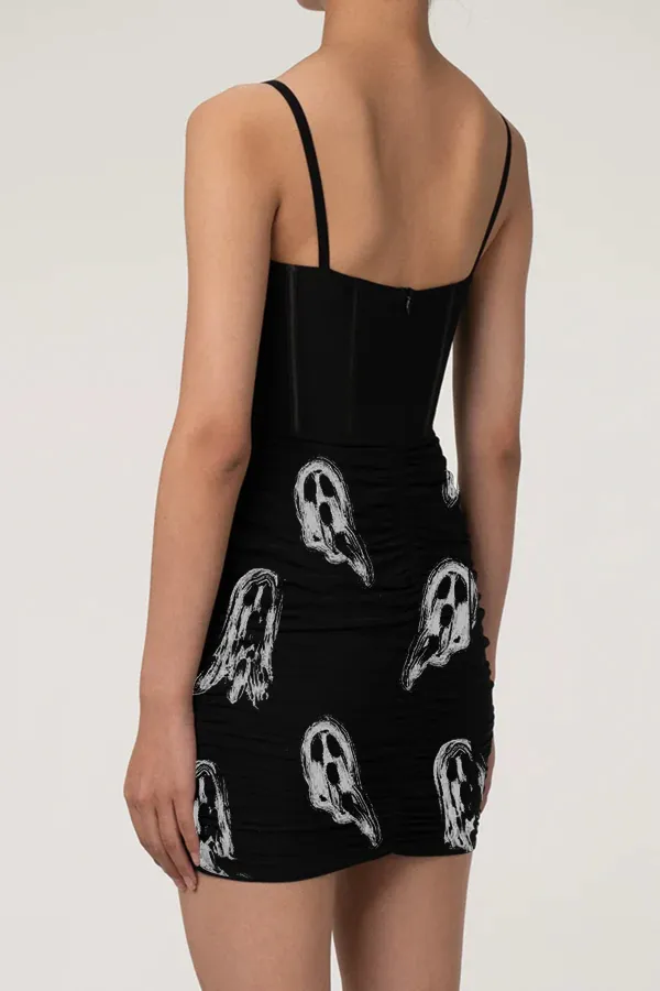 Classic Ruched Bodycon Mesh Mini Corset Dress - Black