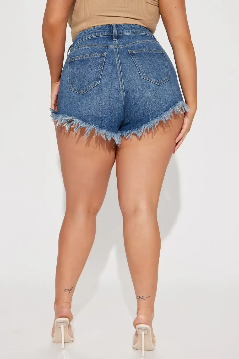 High Cut Cheeky Super Fray Denim Shorts - Medium Wash