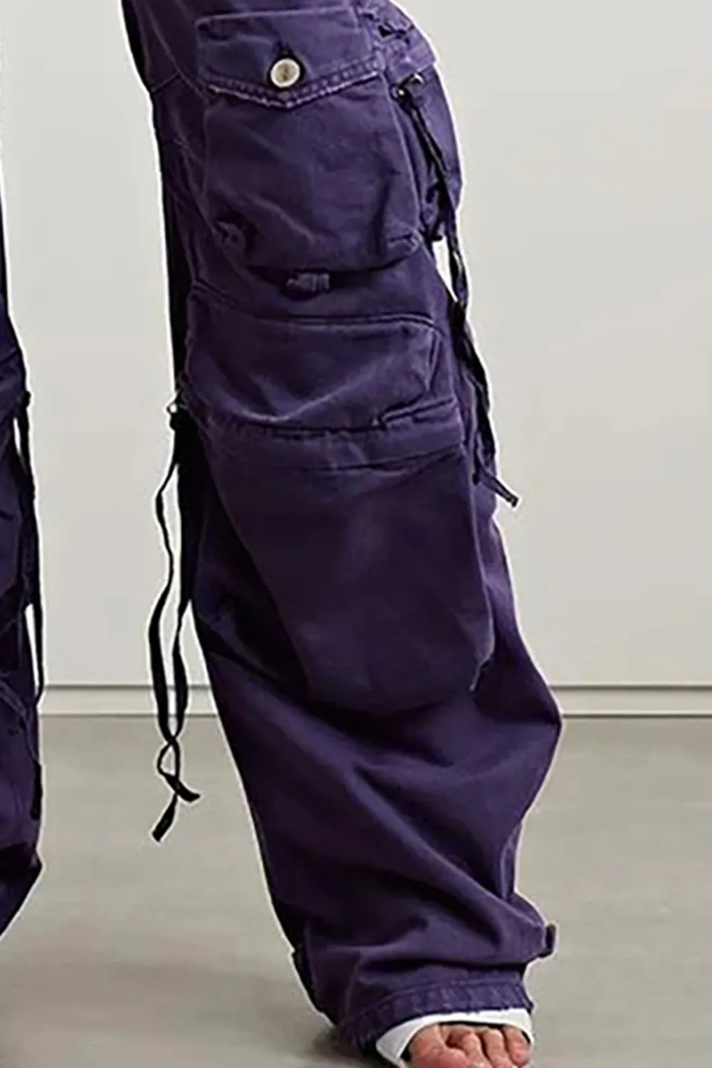 Offbeat Multi Pocket High Waist Wide Leg Full Length Horseshoe Cargo Jeans