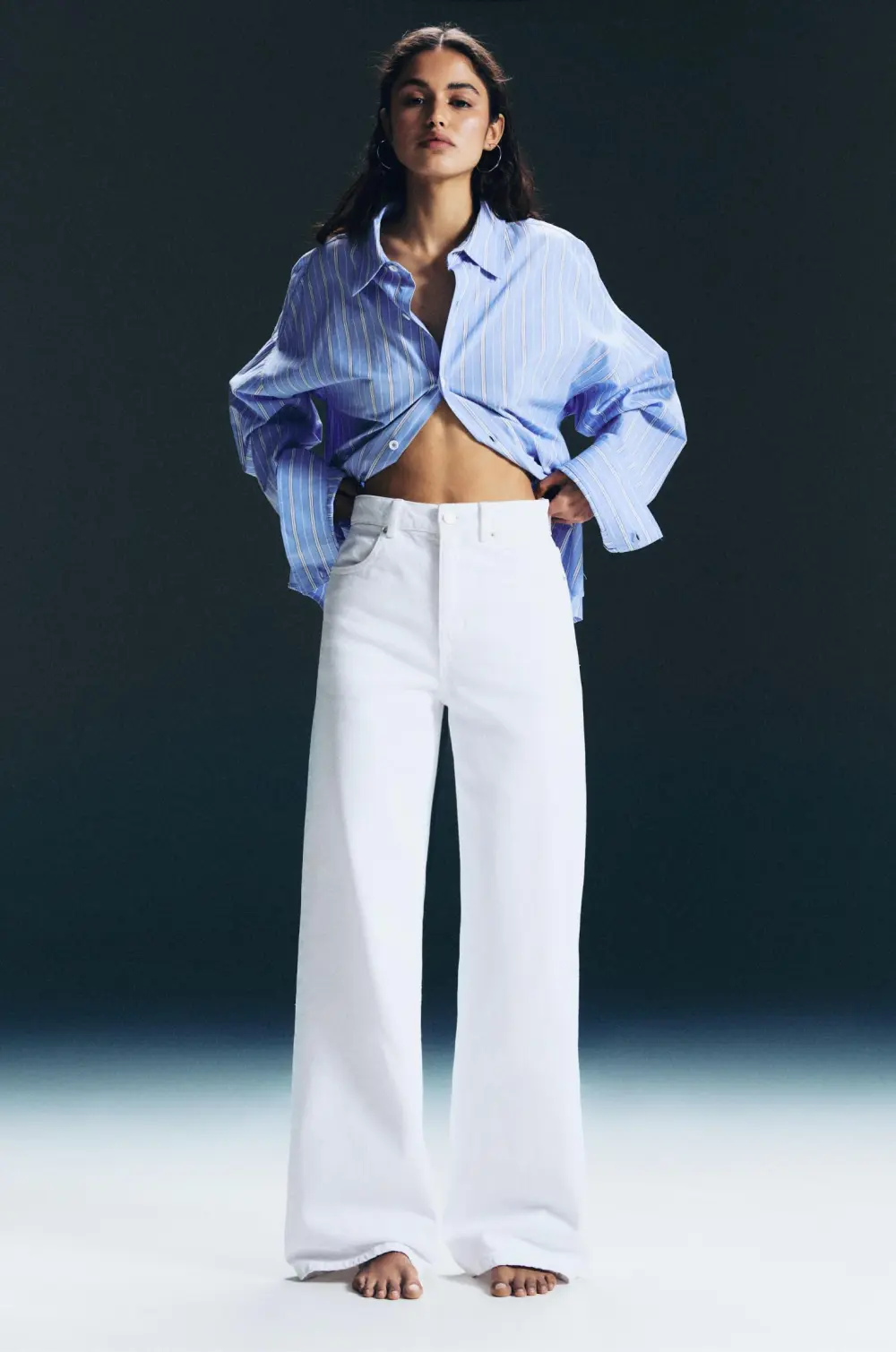 Jeans wide leg tiro alto