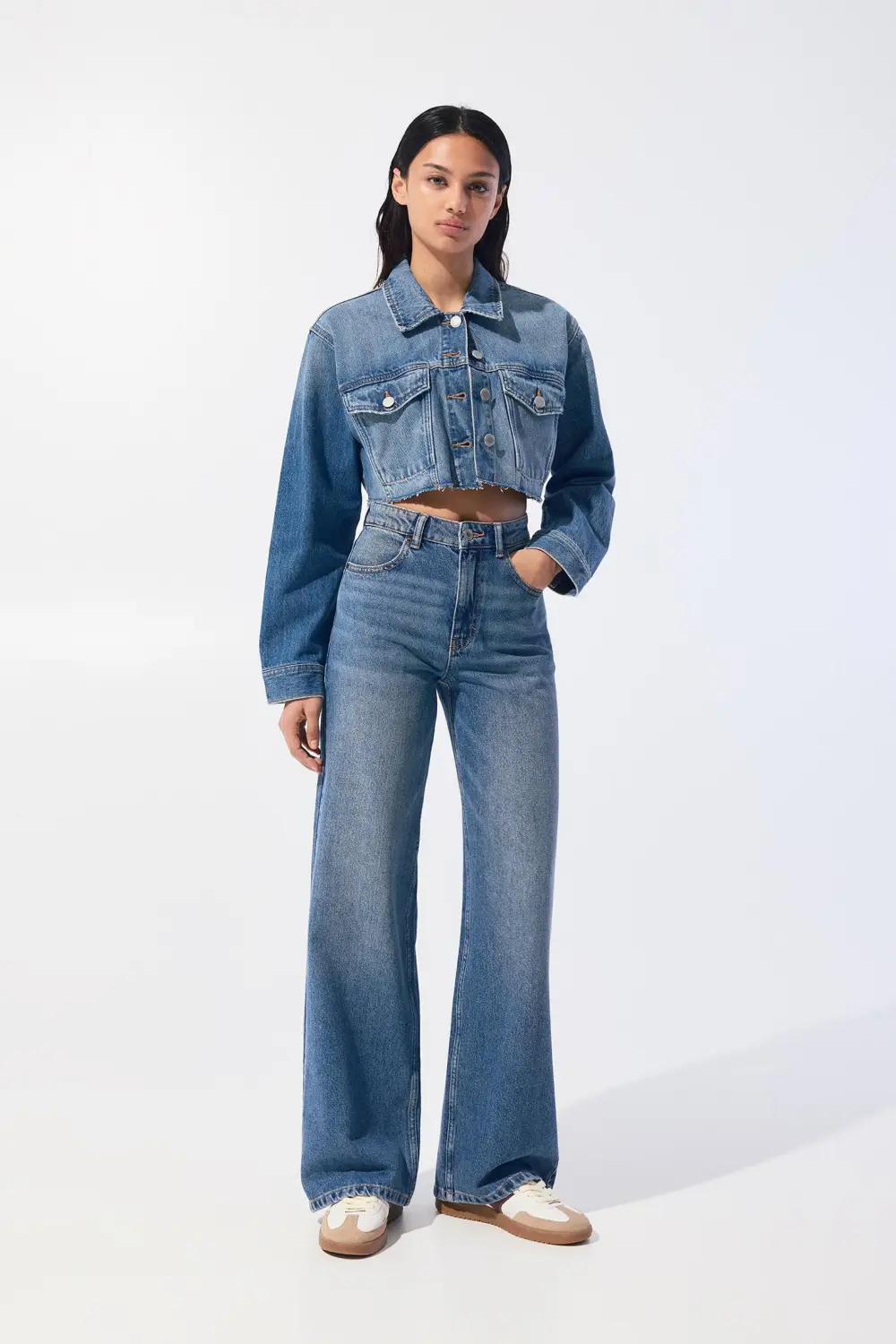 Jeans wide leg tiro alto