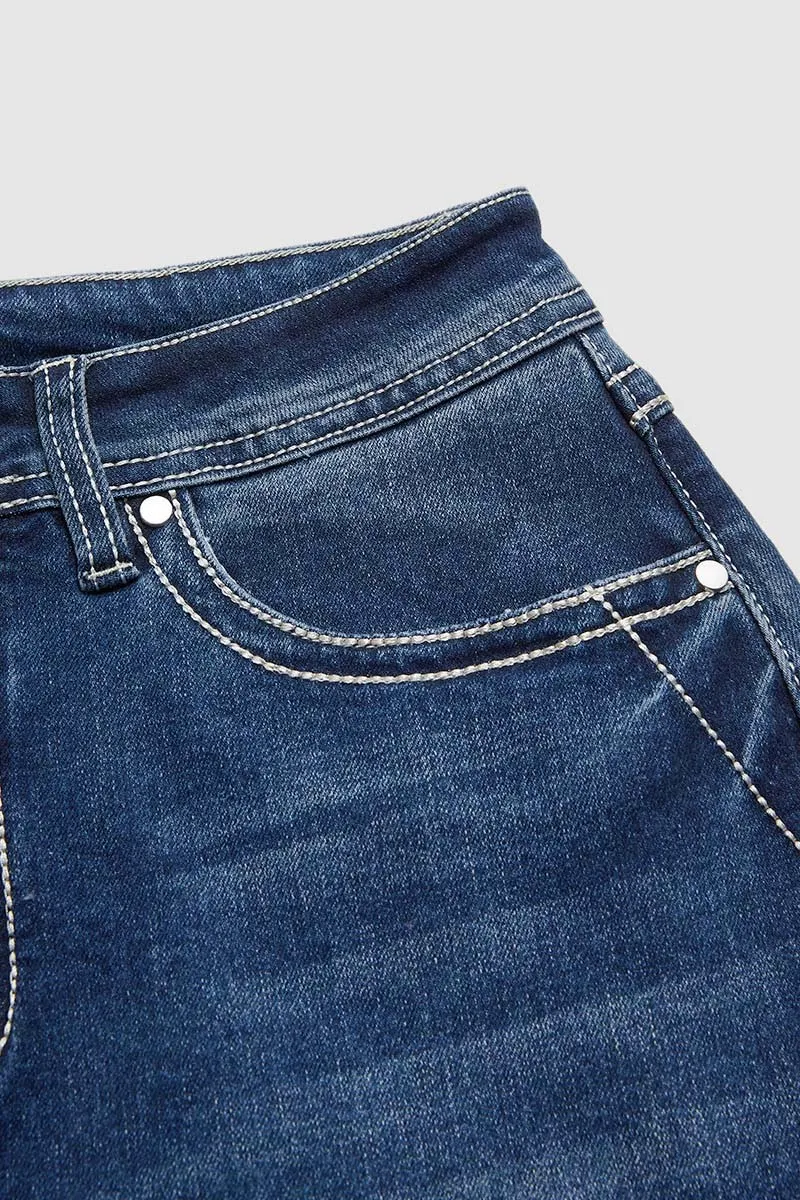 Split Stitch Detail Wash Mid Waist Midi Denim Skirt
