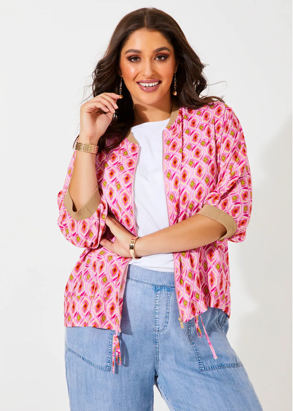 Natural Geo Print Bomber