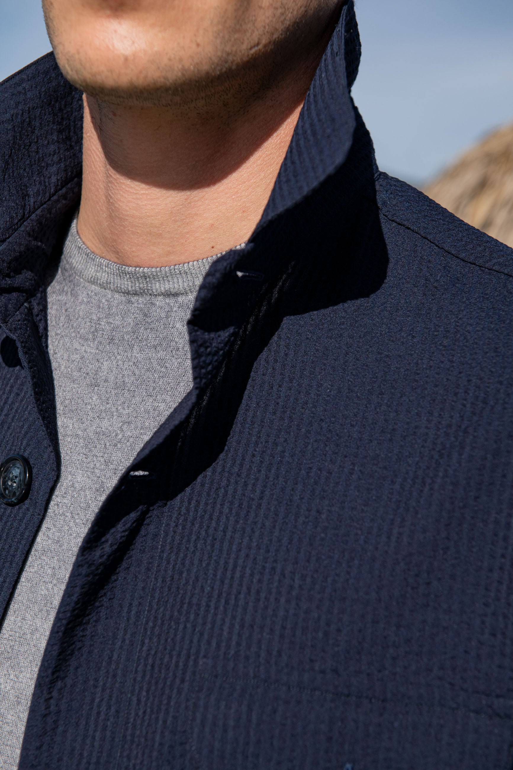 Blue Safari Jacket In  Seersucker
