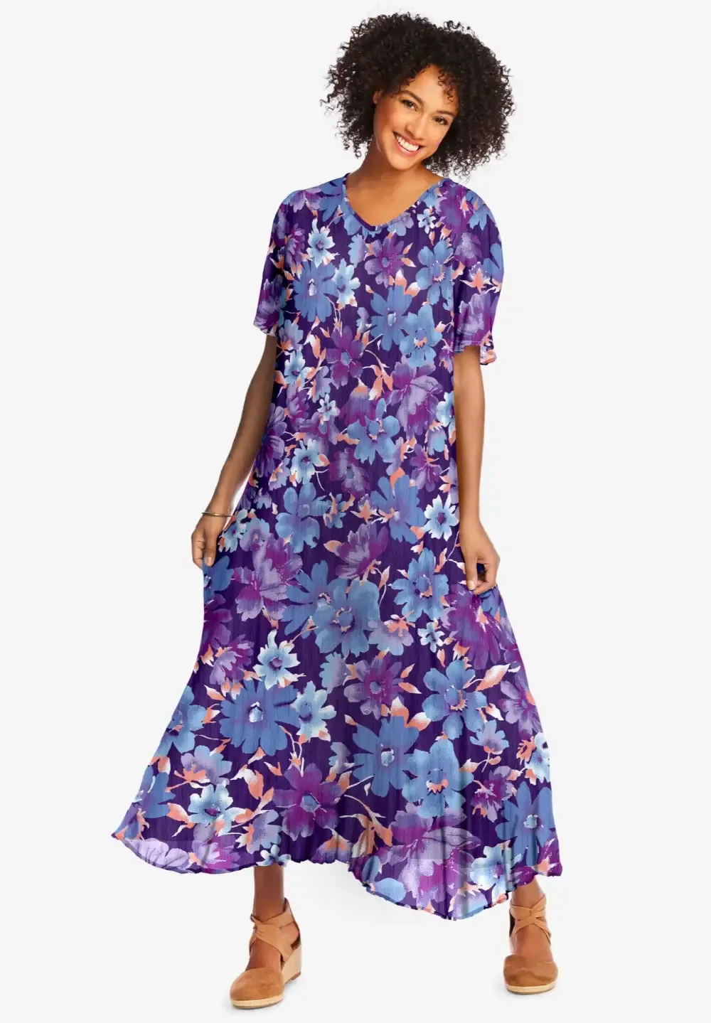 Short-Sleeve Crinkle Dress