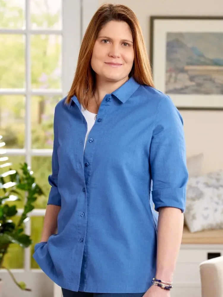 Women's Casual Linen and Cotton Boyfriend Shirt