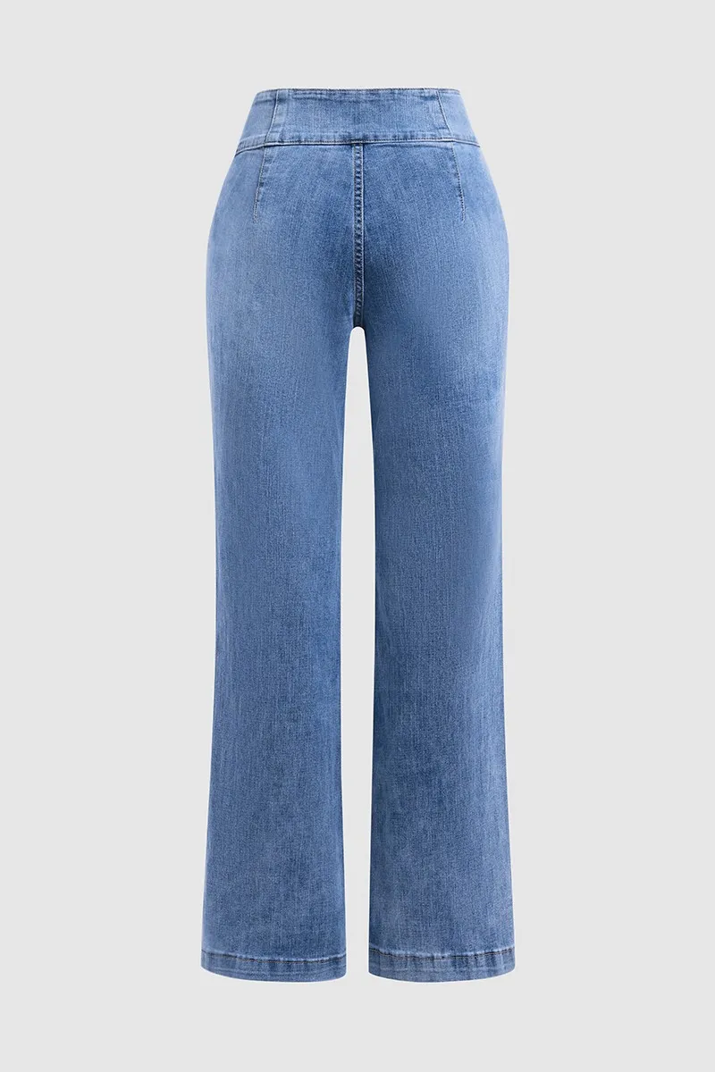 Vintage Button Fly High Waist Straight Leg Jeans