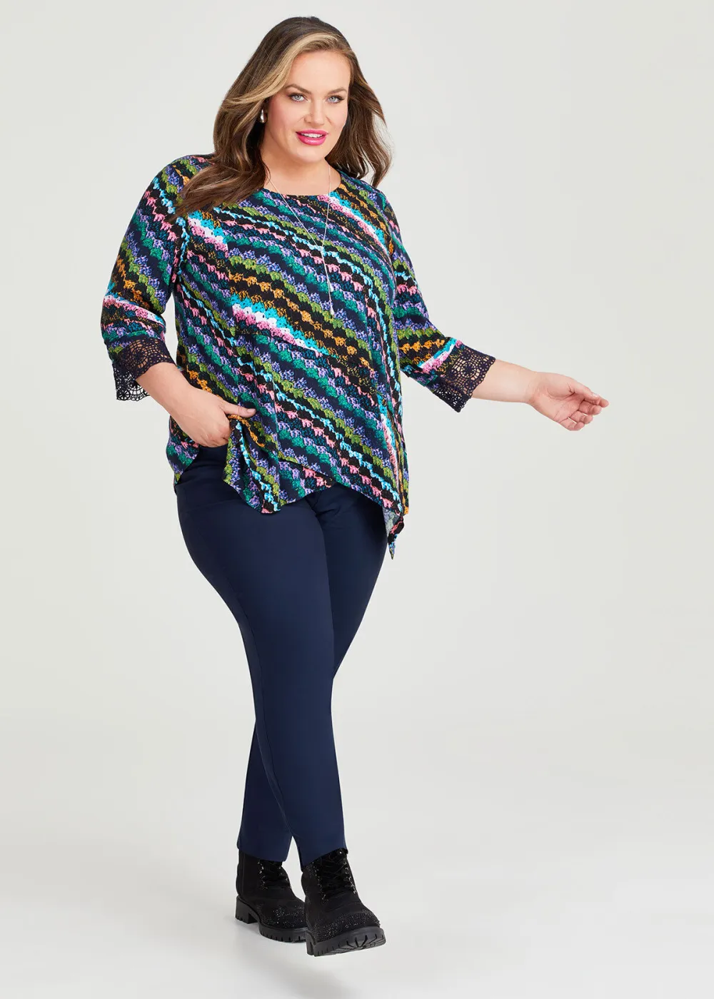 Crochet Print Natural Top