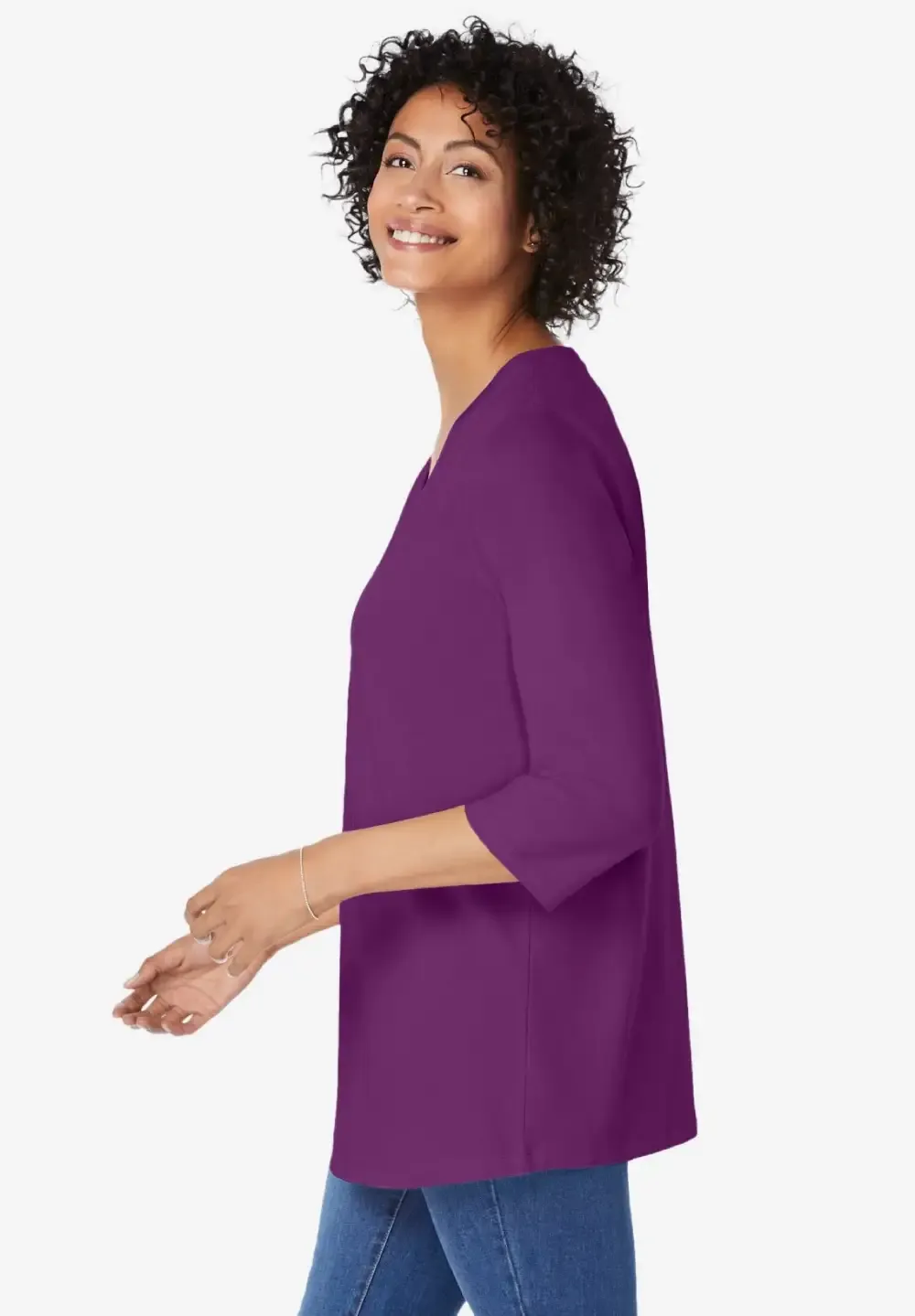 Perfect Three-Quarter Sleeve V-Neck Tunic