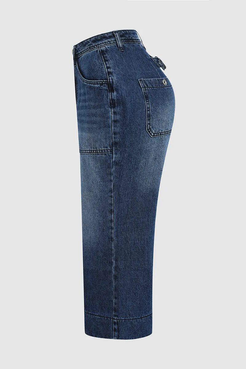 Slant Pocket Mid Waist Wide Leg Crop Jeans