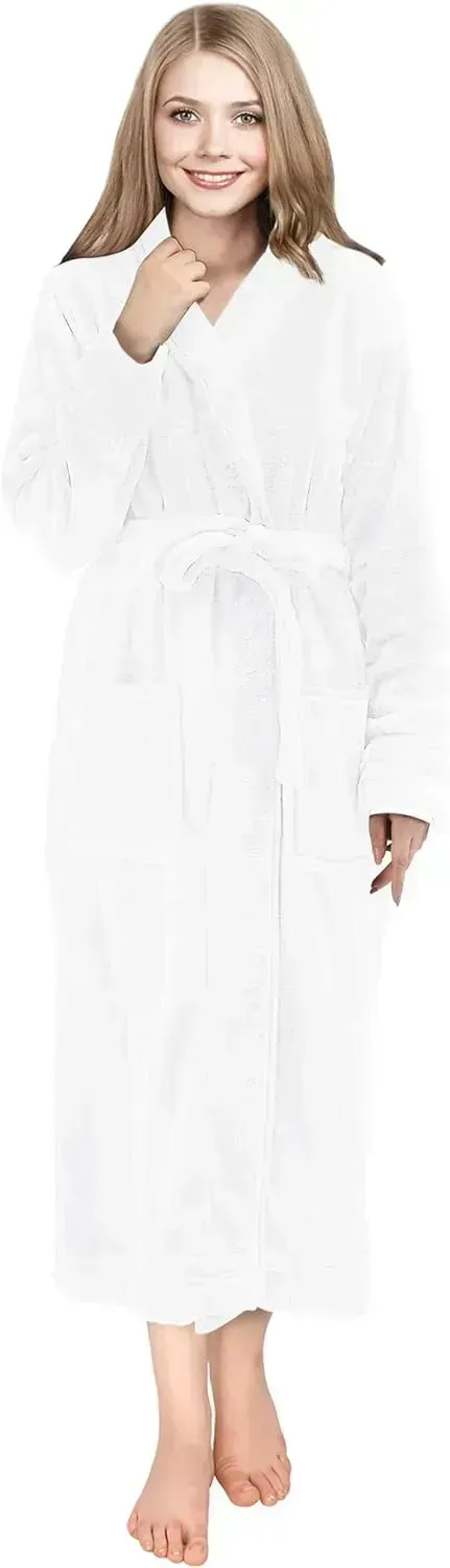 Women Fleece Shawl Collar Bathrobe - Plush Long Robe