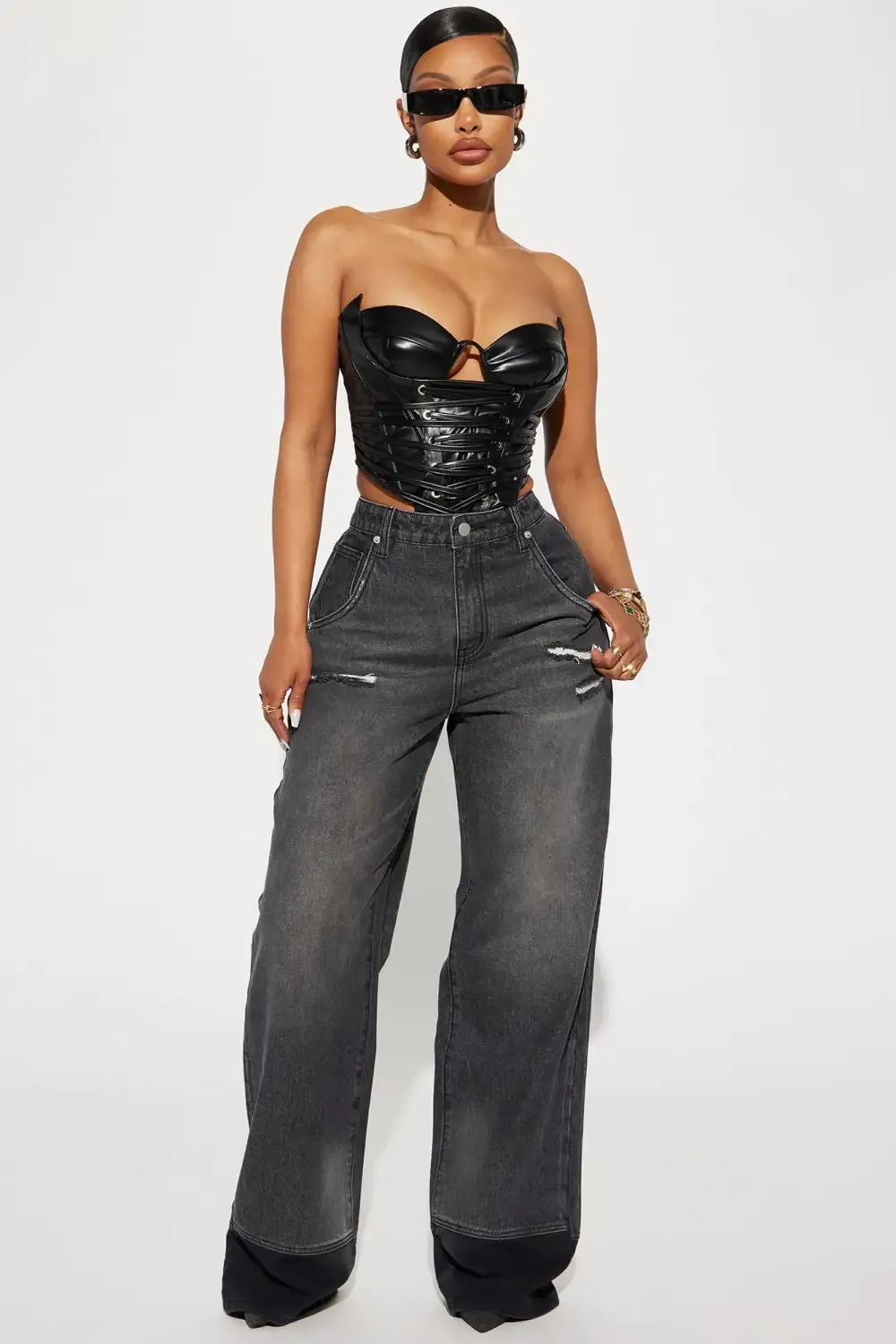 On Sight Ripped Baggy Jeans - Black Wash