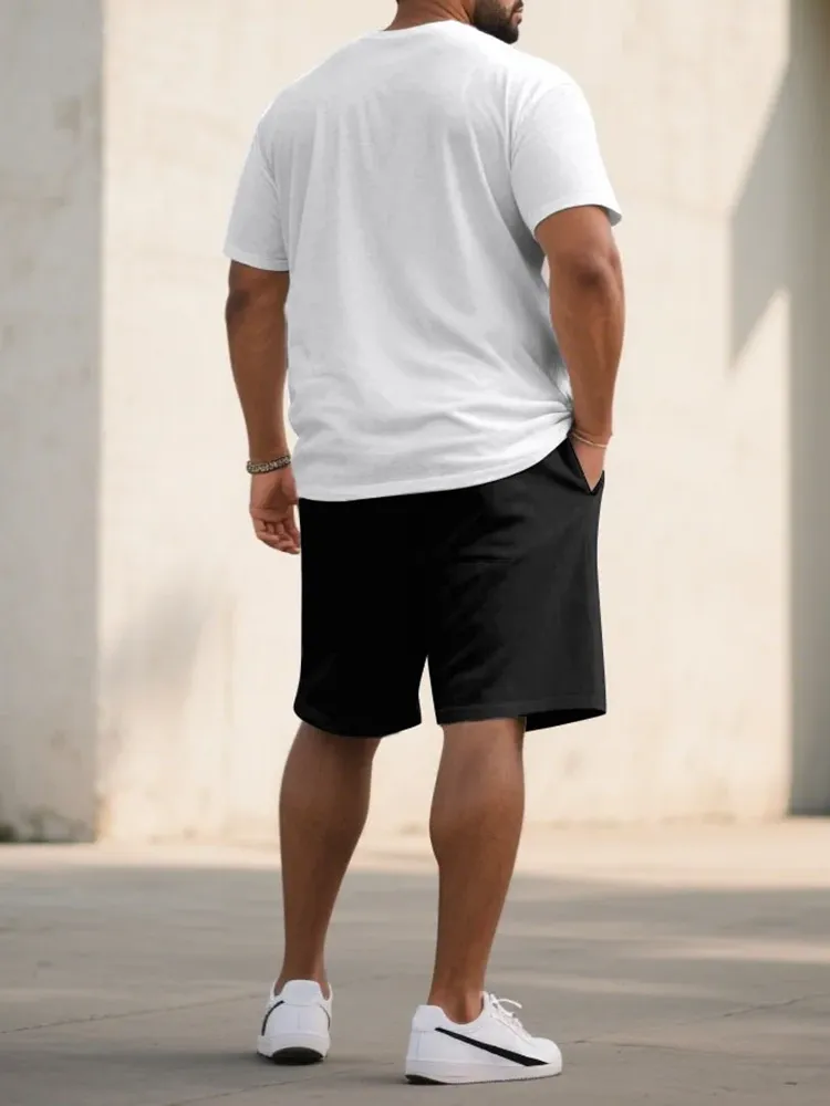 Men's Plus Size Casual Sports Chest Large Logo Printed Short-sleeved T-shirt Shorts Suit