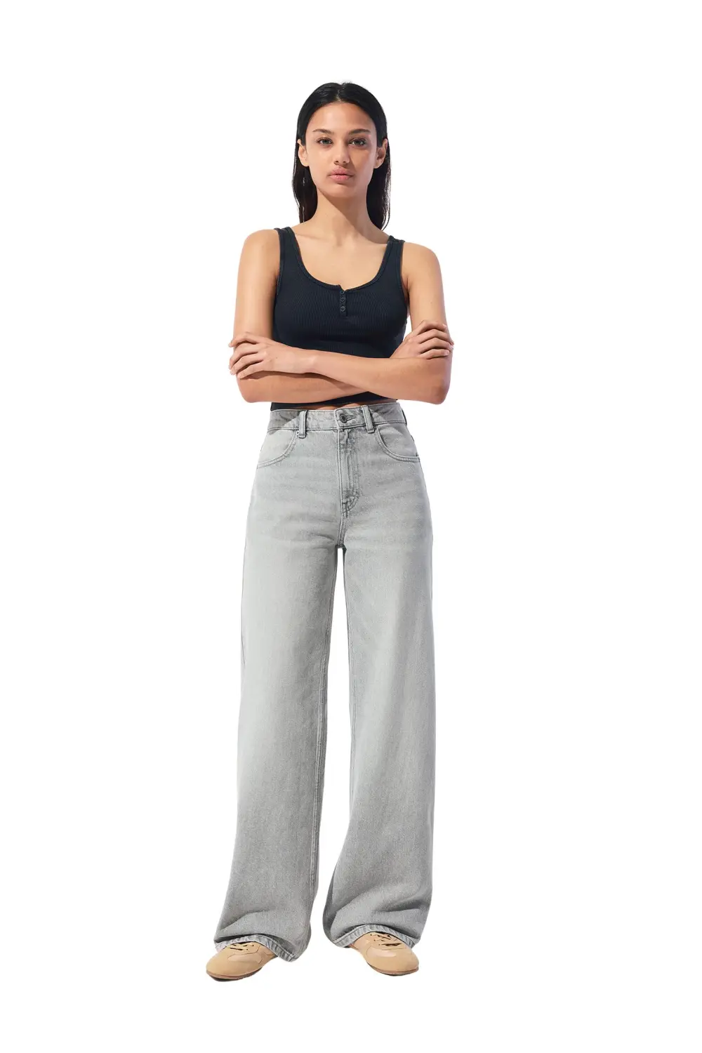 Jeans wide leg tiro alto