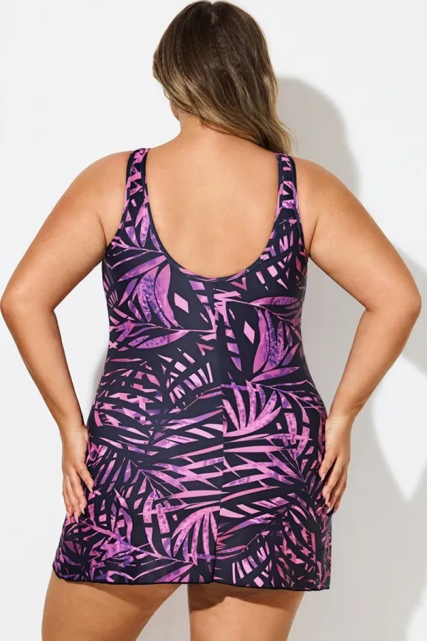 Multi Abstract Print Mesh High Neck Swimdress