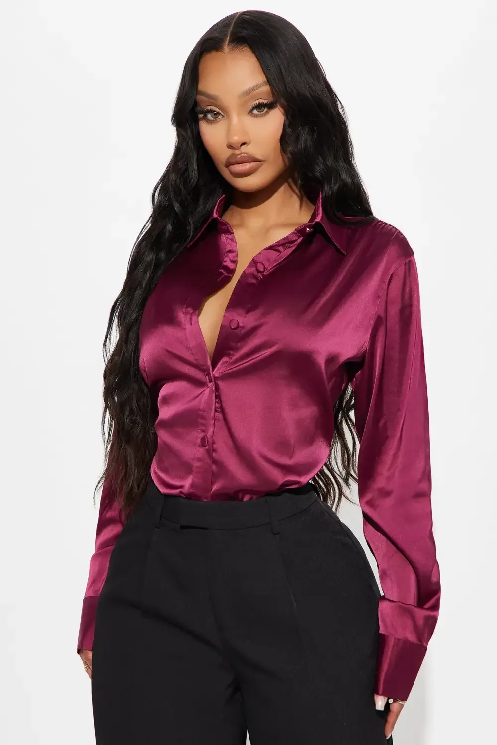 Another Workday Satin Shirt - Wine