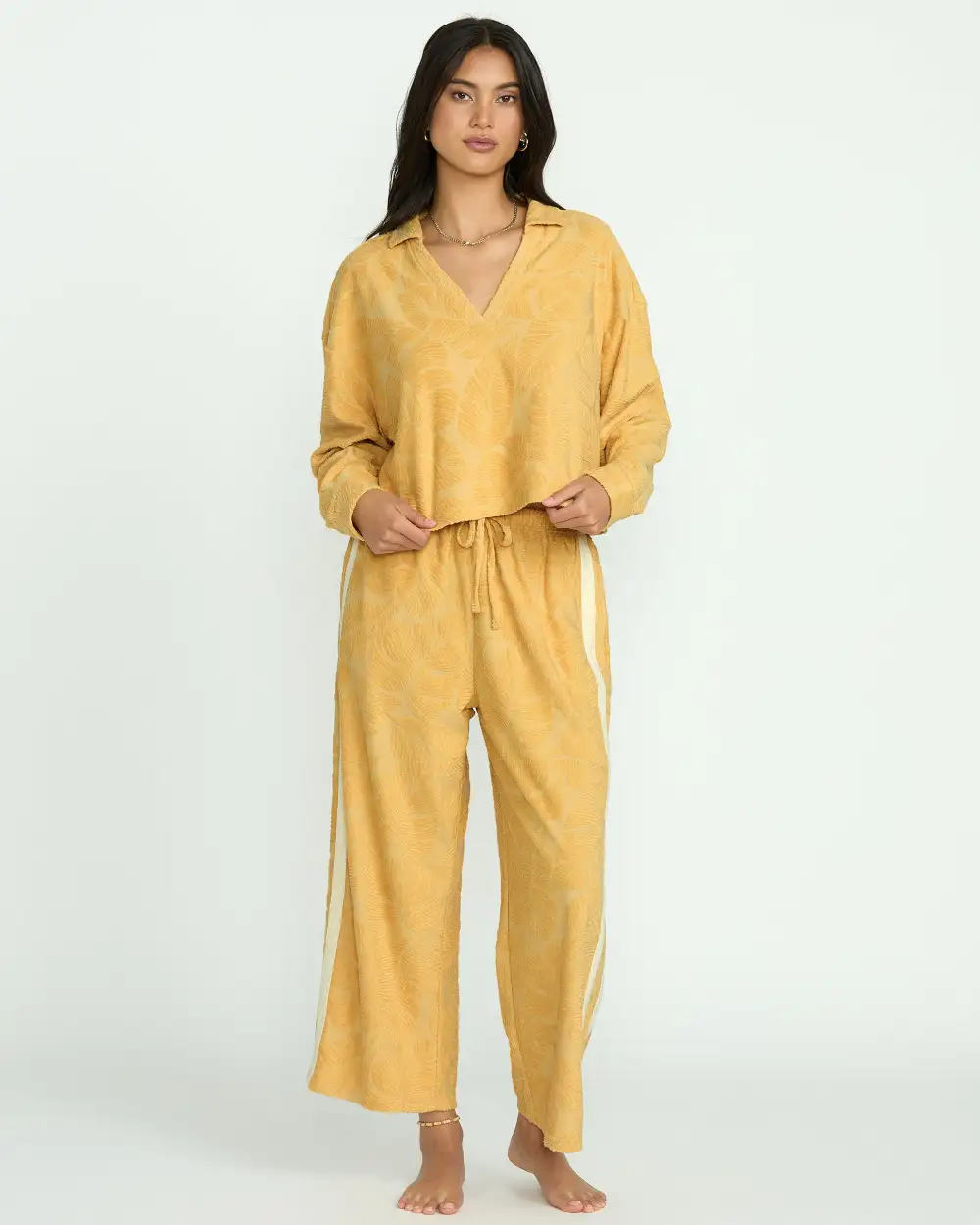 Sun Palm Terry Pullover Sweatshirt - Gold Coast