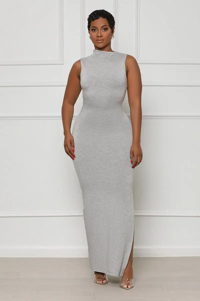 Set The Tone High Neck Dress (Grey)-FINAL SALE