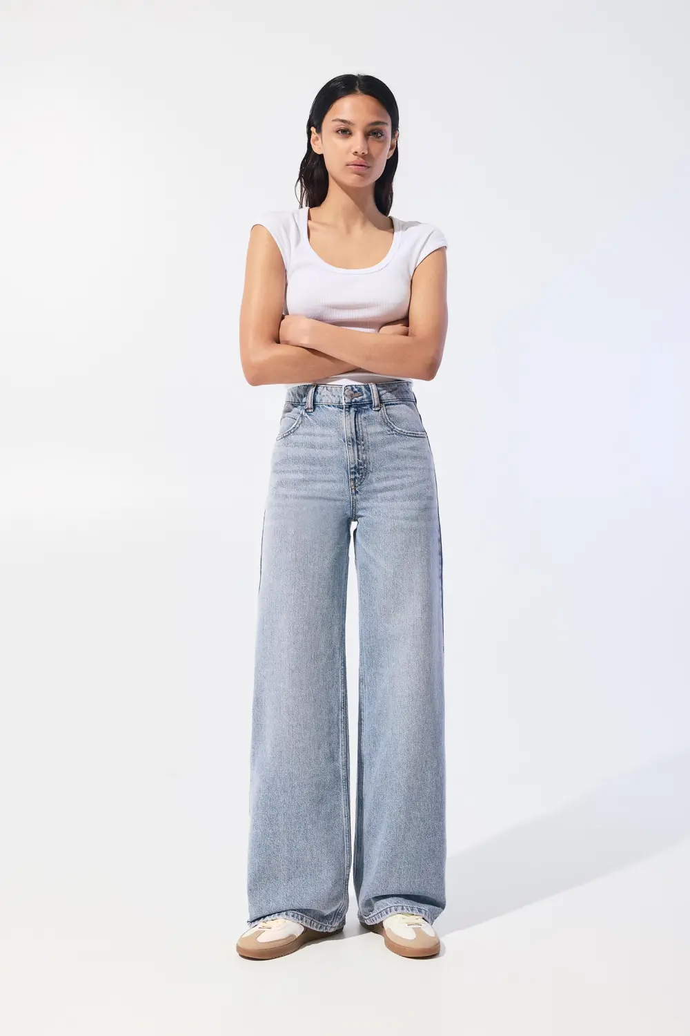Jeans wide leg tiro alto