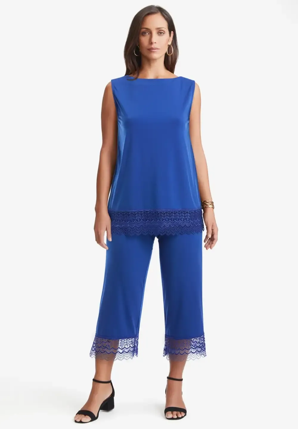 2-Piece Stretch Knit Lace Trim Crop Set