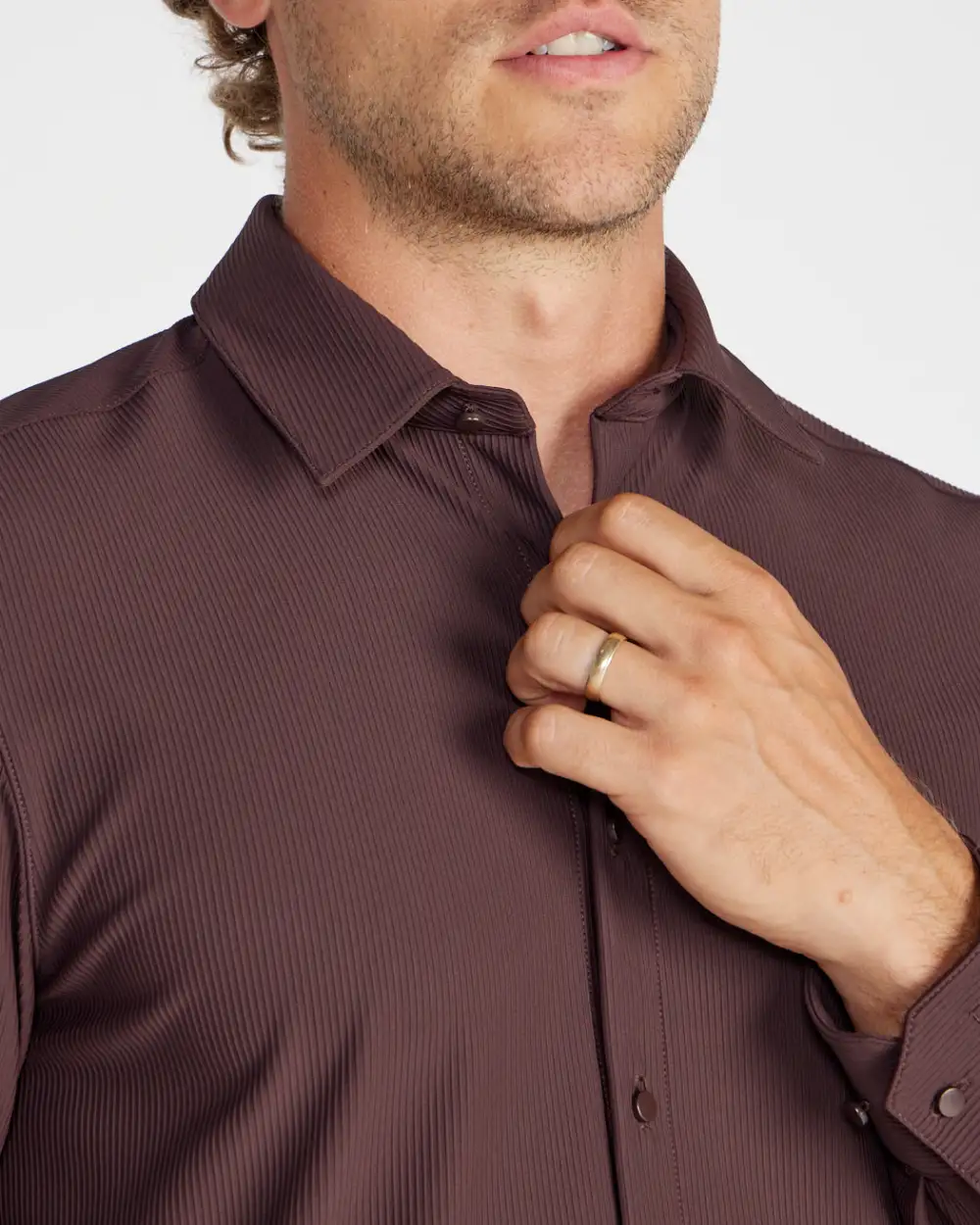 Ribbed+ Long Sleeve Button Down