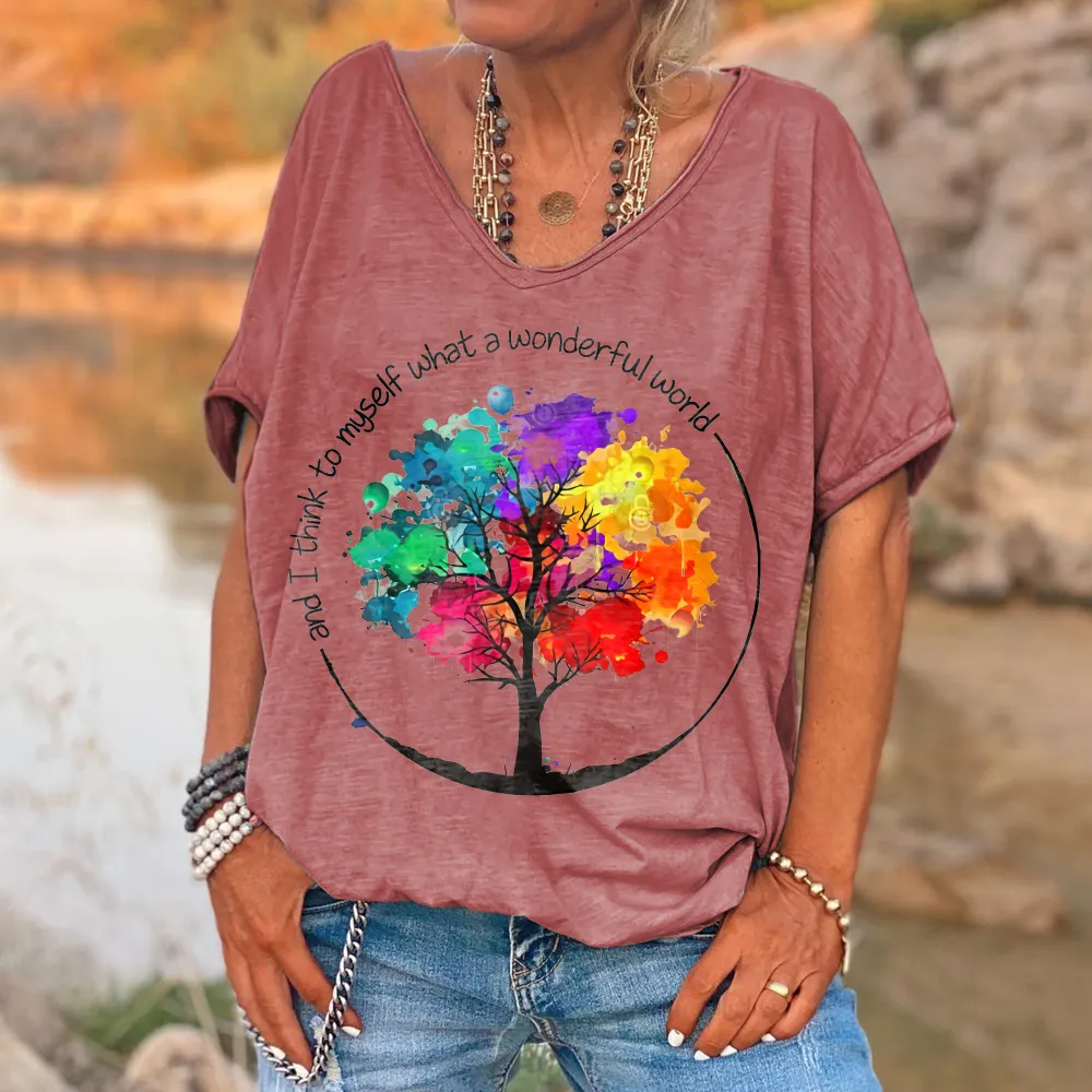 And I Think To Myself What A Wonderful World Printed Women's T-shirt