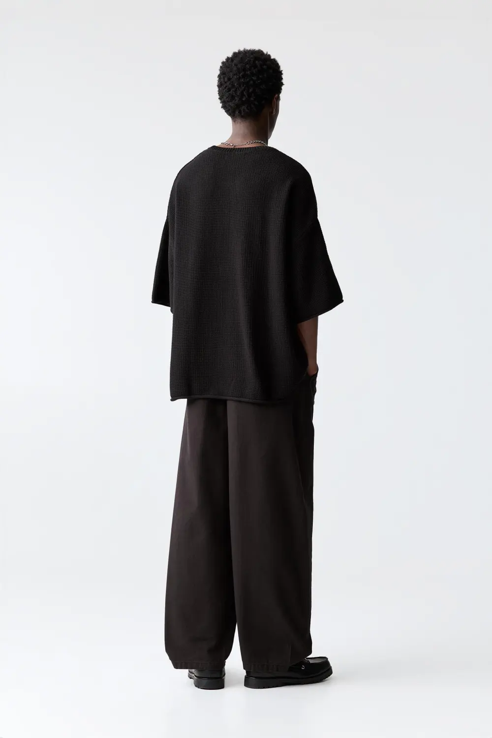 Waffle-knit boxy-fit T-shirt