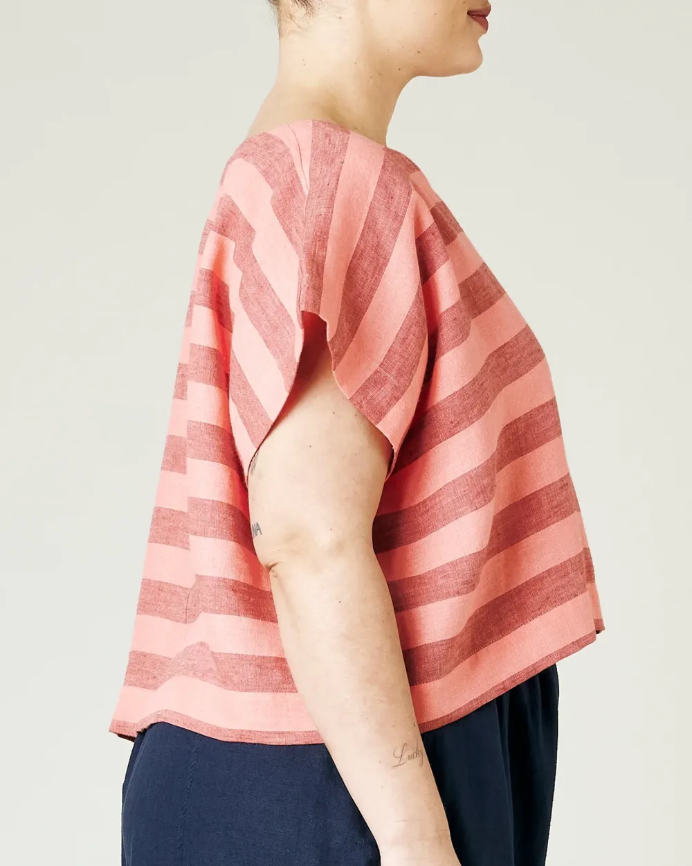 BLUSH STRIPE LINEN TOP