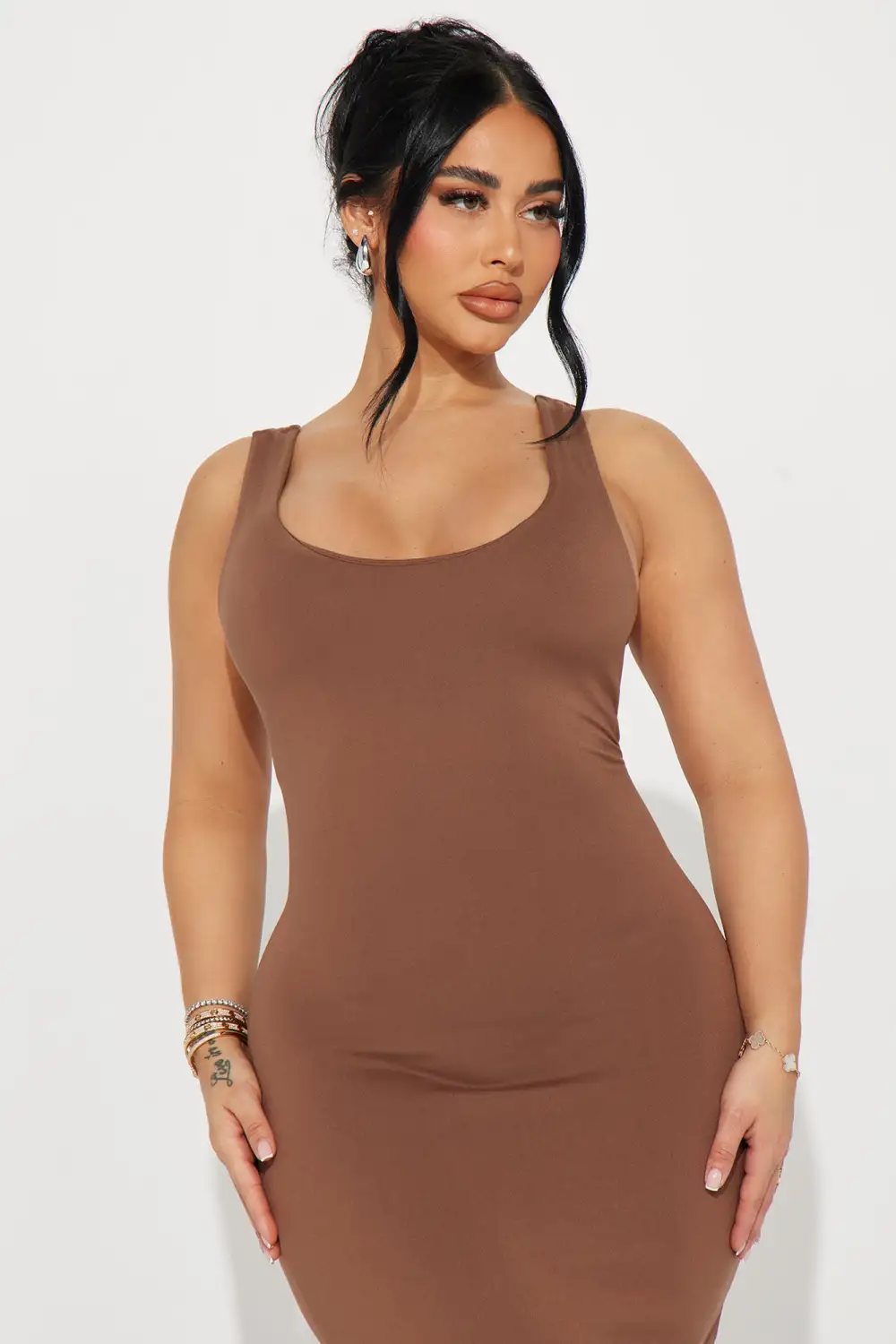 Double Scoop Midi Dress - Chestnut