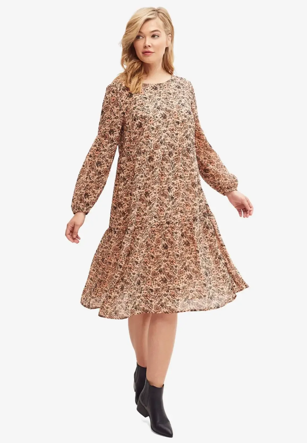Sheer Overlay Tiered Dress