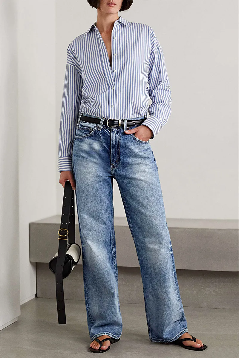Wash High Rise Straight Leg Jeans Without Belt