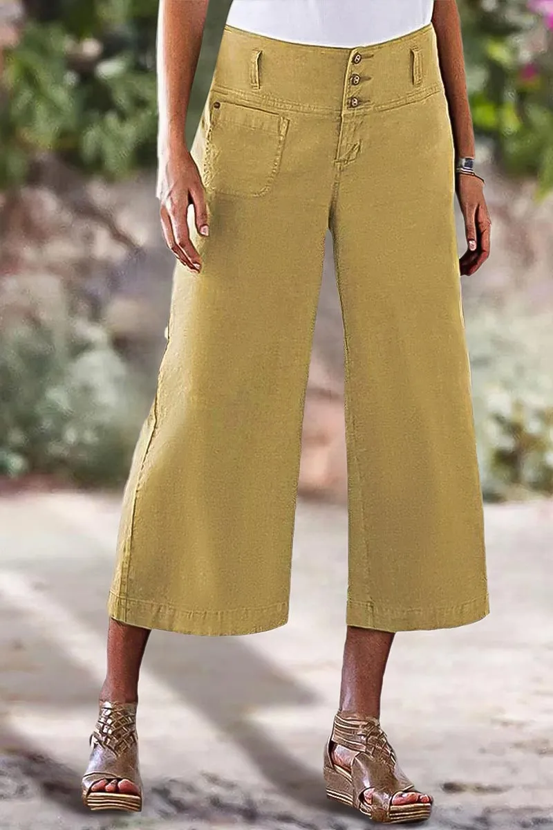 Solid Button Up Wide Leg Crop Low Waist Jeans