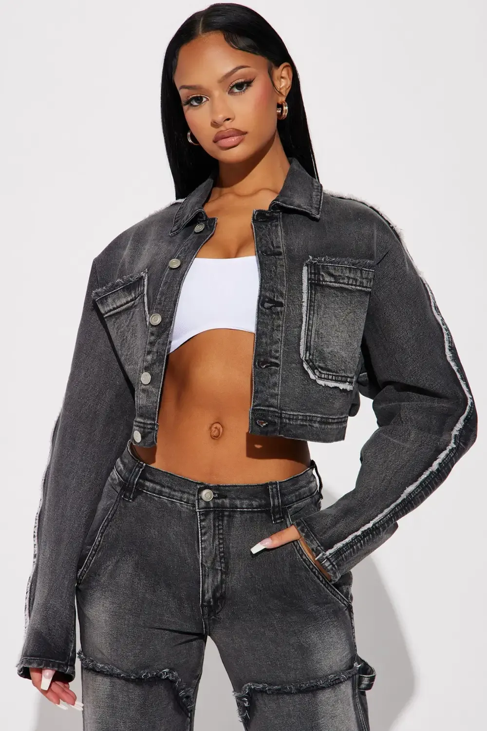 High Alert Crop Denim Jacket - Black Wash