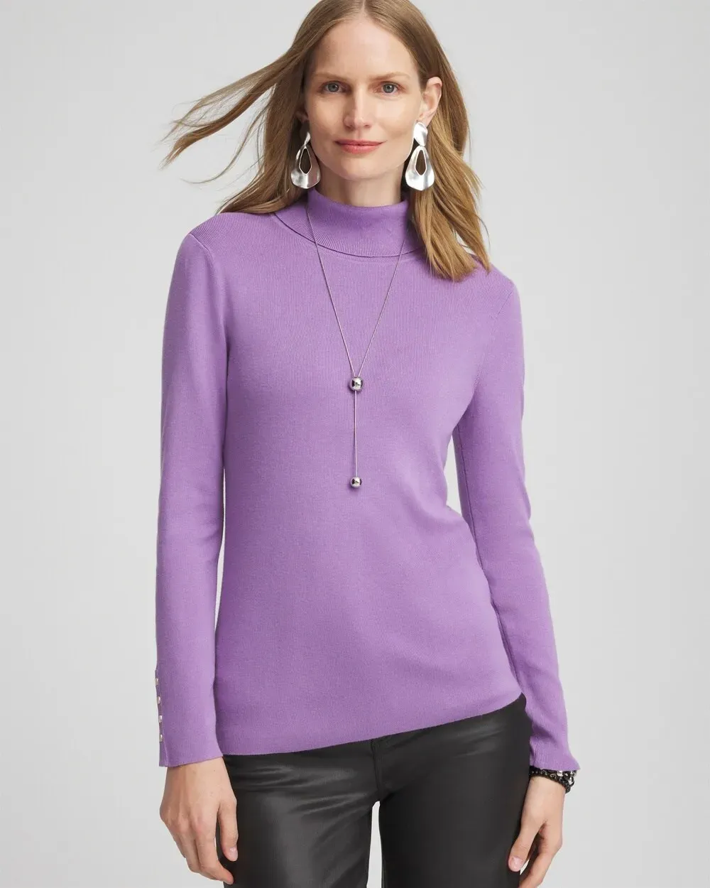 EcoveroTM Button Cuff Turtleneck Sweater