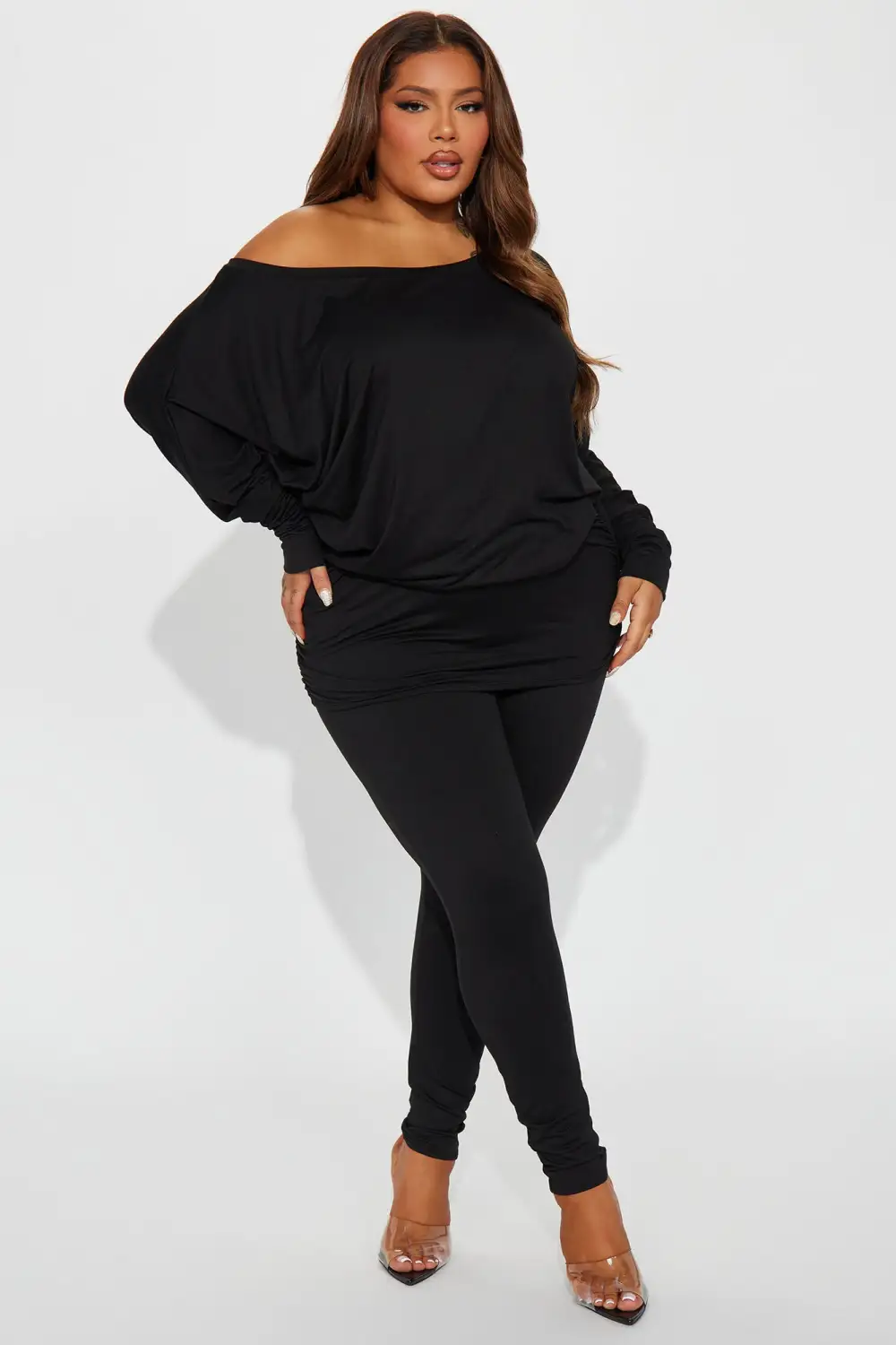 Camila Off Shoulder Legging Set - Black