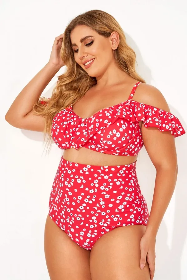 Yellow Floral Ruffled Underwire Women Bikini Top
