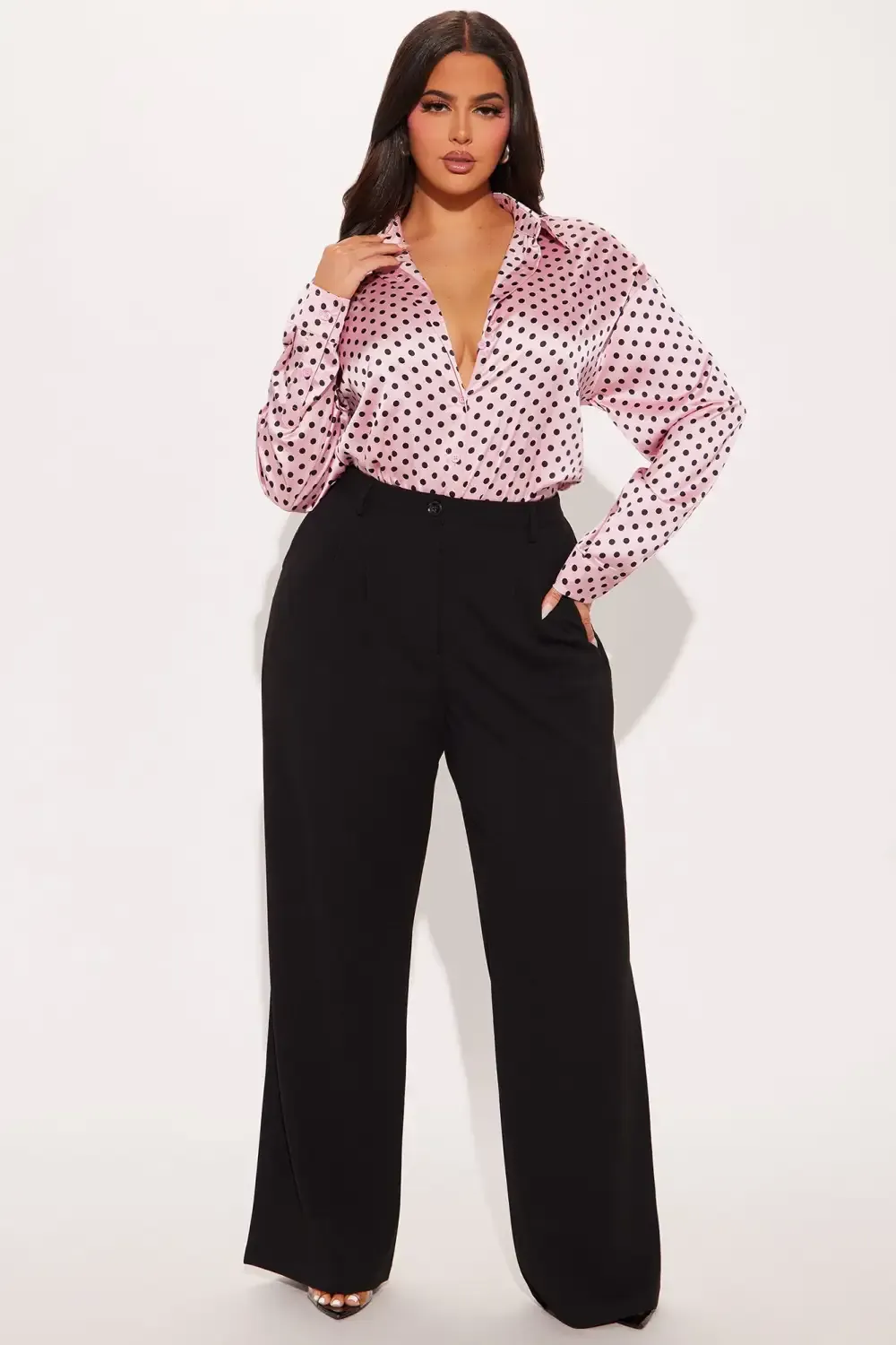 Polka Dot Babe Satin Shirt - Pink/combo