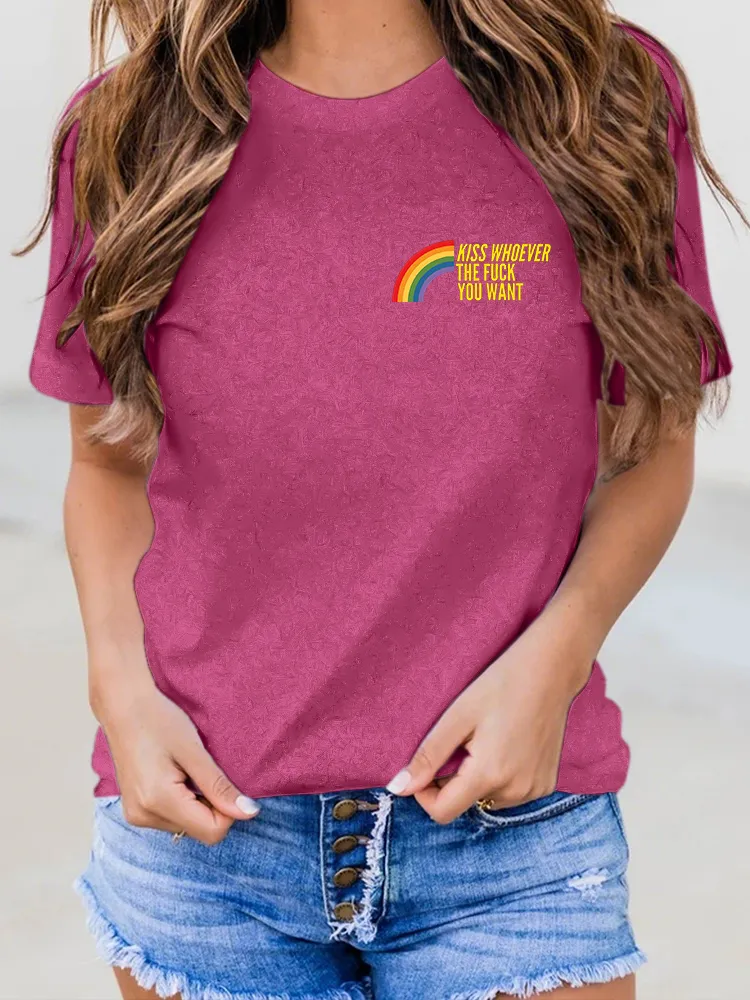 Women'S Kiss Whoever The Fuck You Want Round-Neck Short-Sleeved T-Shirt
