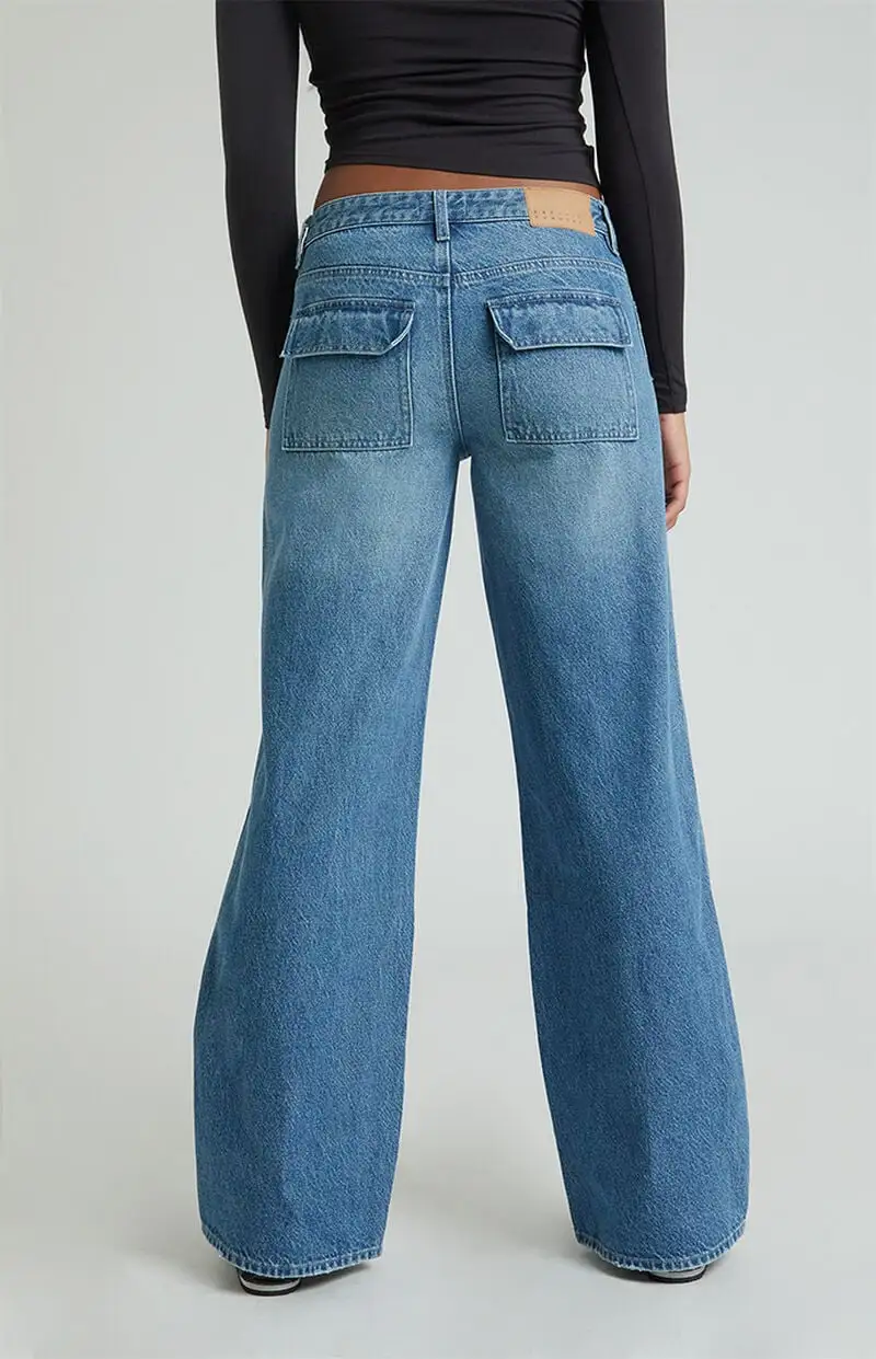 PacSun Casey Dark Indigo Low Rise Baggy Cargo Jeans