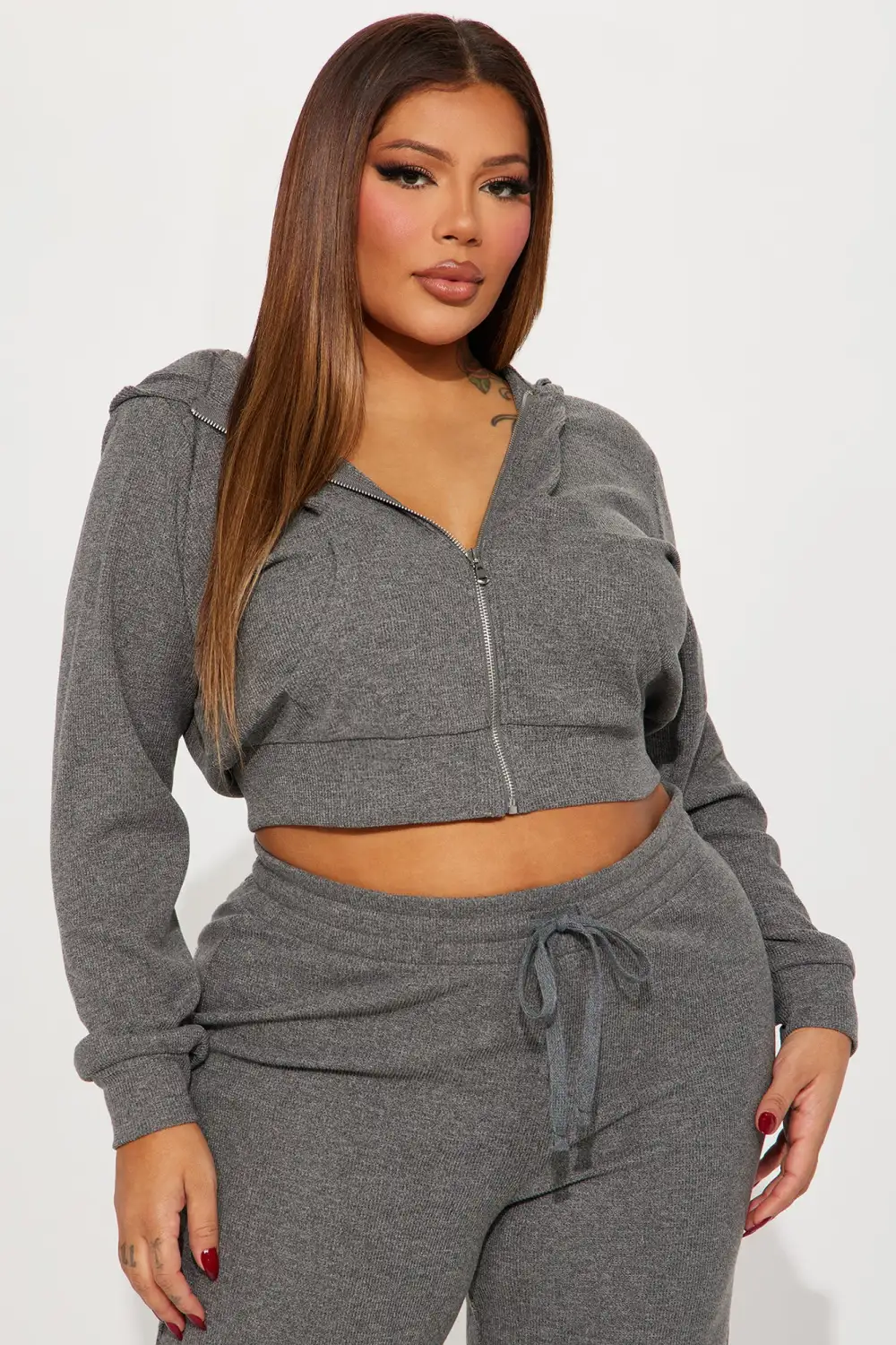 Thinking Of You Thermal Pant Set - Heather Grey