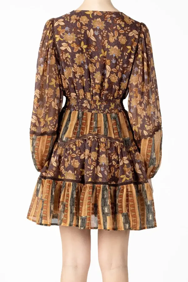 Mixed Floral Pattern Mini Dress