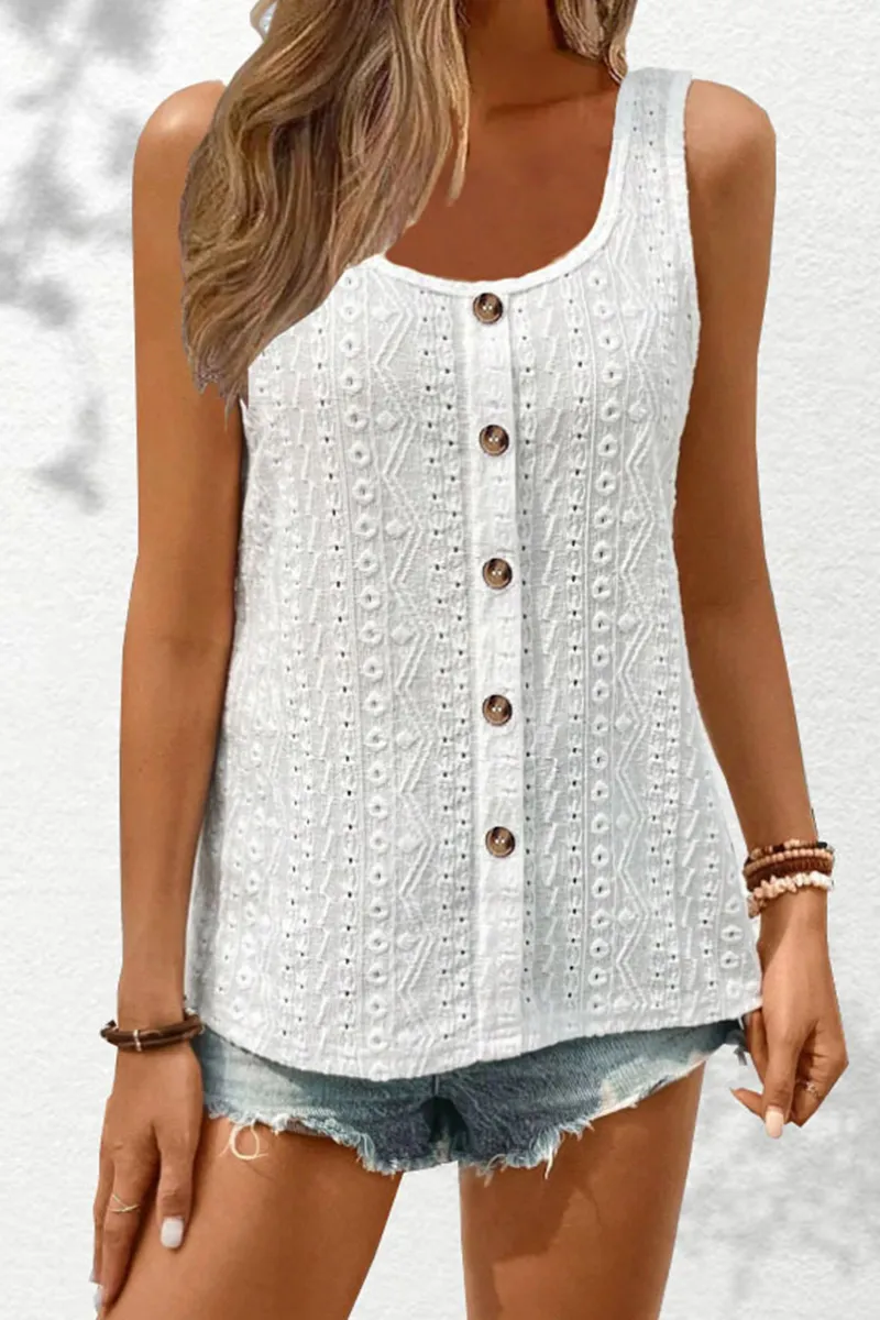 Eyelet Embroidery Button Up Tank Top