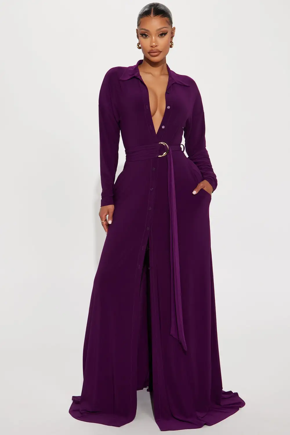 Amelia Belted Maxi Dress - Eggplant