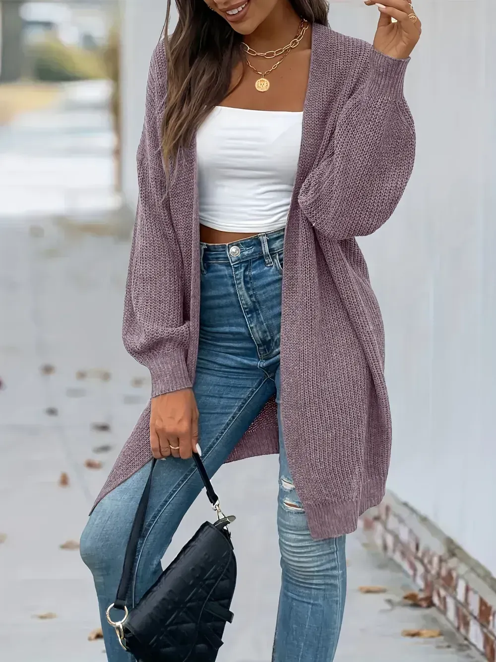 Vintage Open Front Cardigan, Loose Long Sleeve Sweaters, Casual Long Knitwear Coat, Women's Clothing